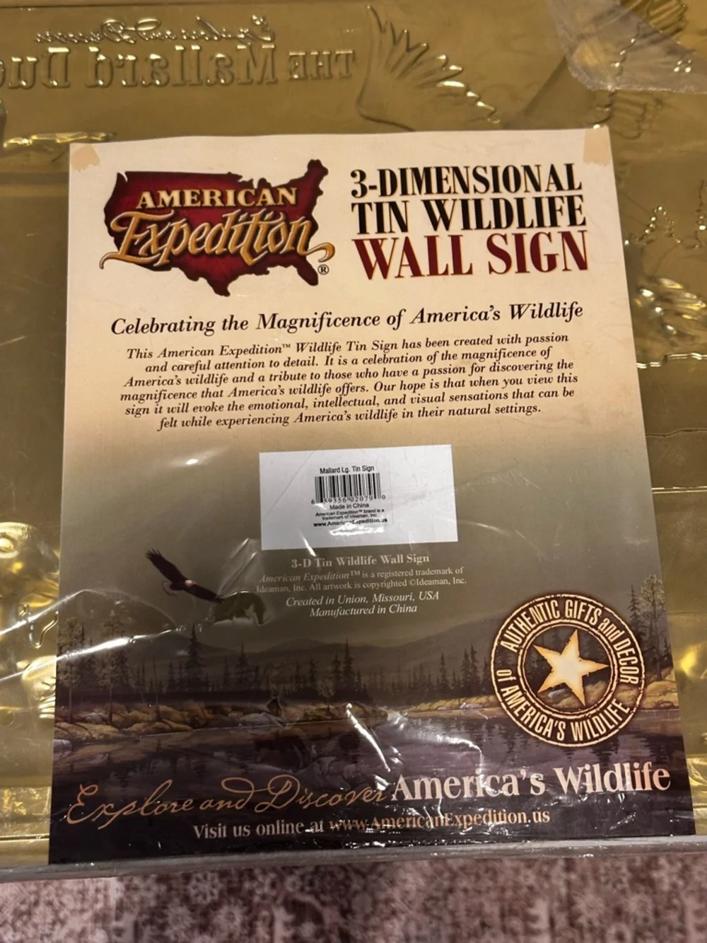 American Expedition Mallard Duck tin wildlife wall, sign, rustic cabin decor